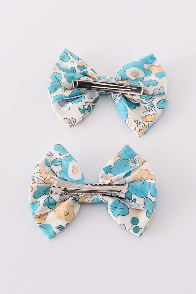 Blue aqua meadow girl piggie hair bow - Giggles with Grace