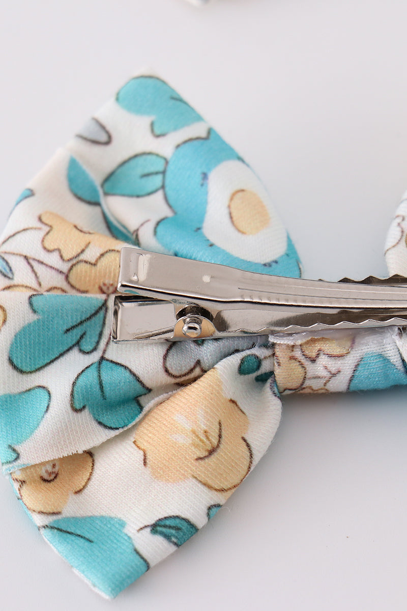Blue aqua meadow girl piggie hair bow - Giggles with Grace