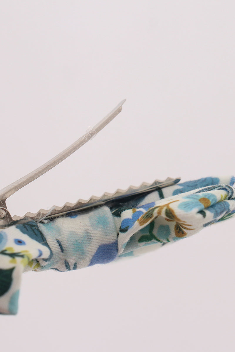 Blue floral print hair bow - Giggles with Grace