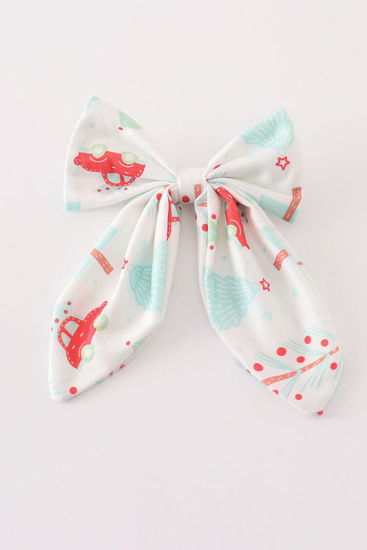 Christmas tree car print hair sailor bow - Giggles with Grace