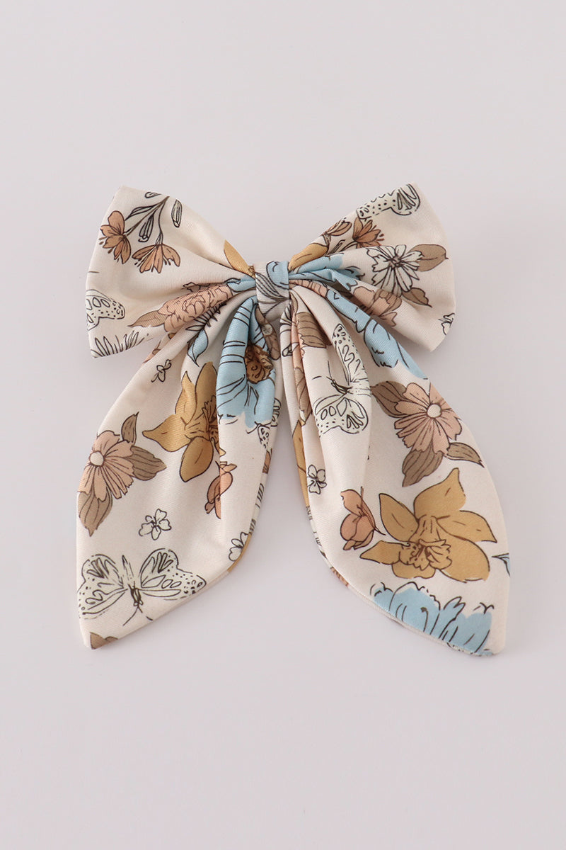 Floral print 1pc hair bow - Giggles with Grace