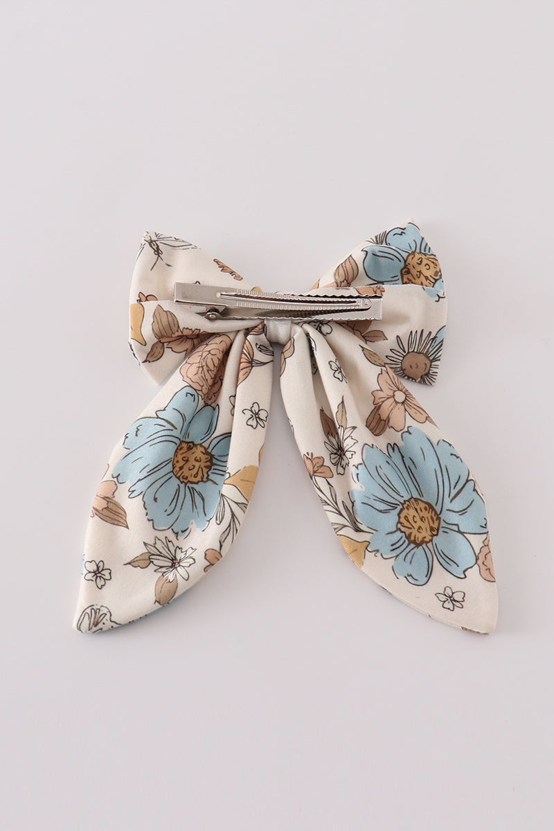 Floral print 1pc hair bow - Giggles with Grace