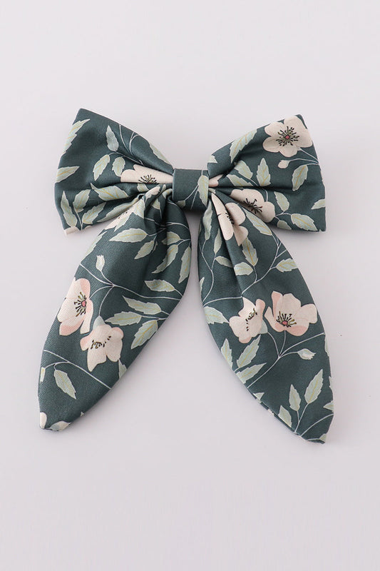 Green forest bloom print girl sailor bow - Giggles with Grace