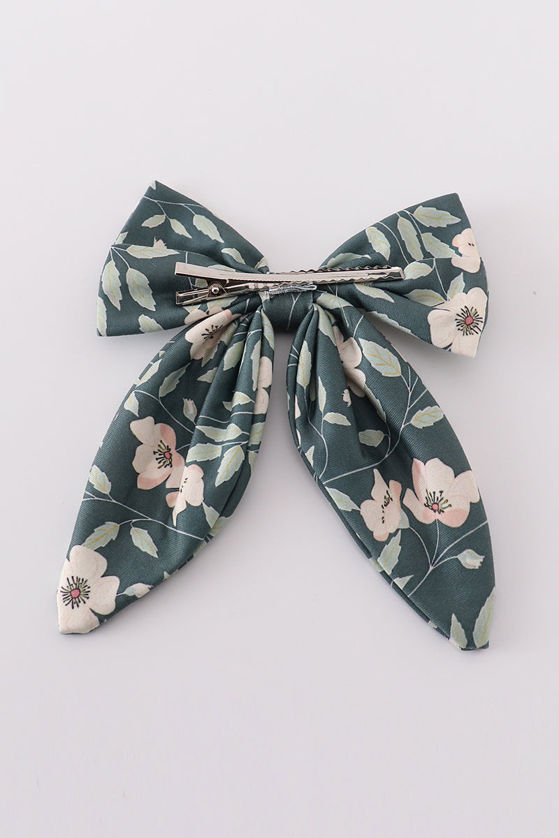 Green forest bloom print girl sailor bow - Giggles with Grace