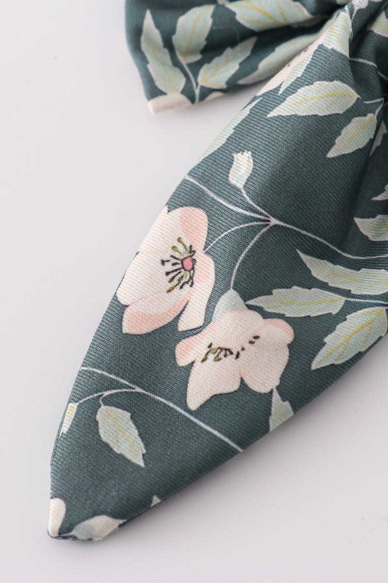 Green forest bloom print girl sailor bow - Giggles with Grace