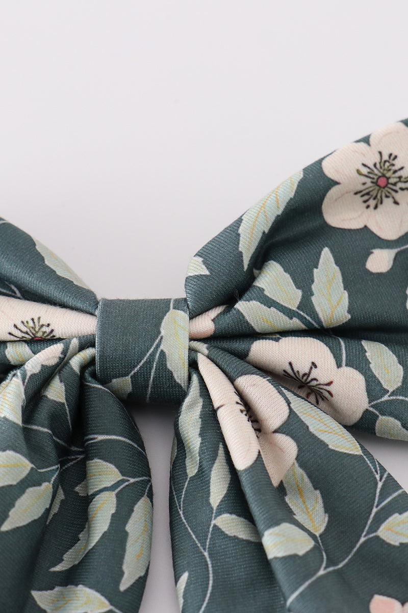 Green forest bloom print girl sailor bow - Giggles with Grace