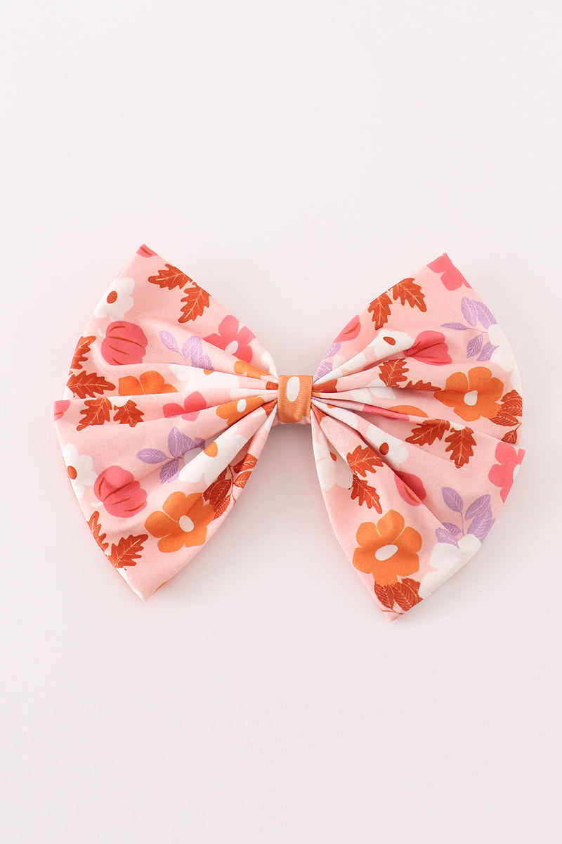 Pumpkin floral print 1pc hair bow - Giggles with Grace