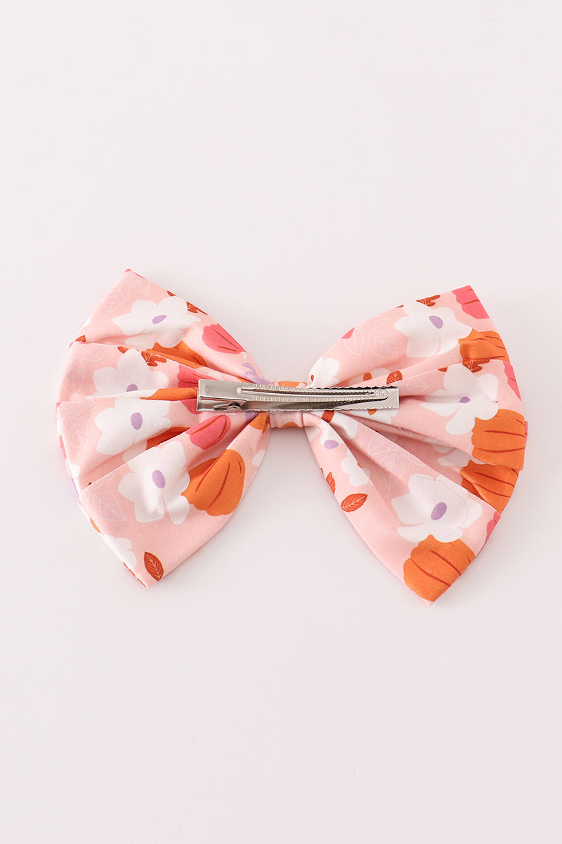 Pumpkin floral print 1pc hair bow - Giggles with Grace