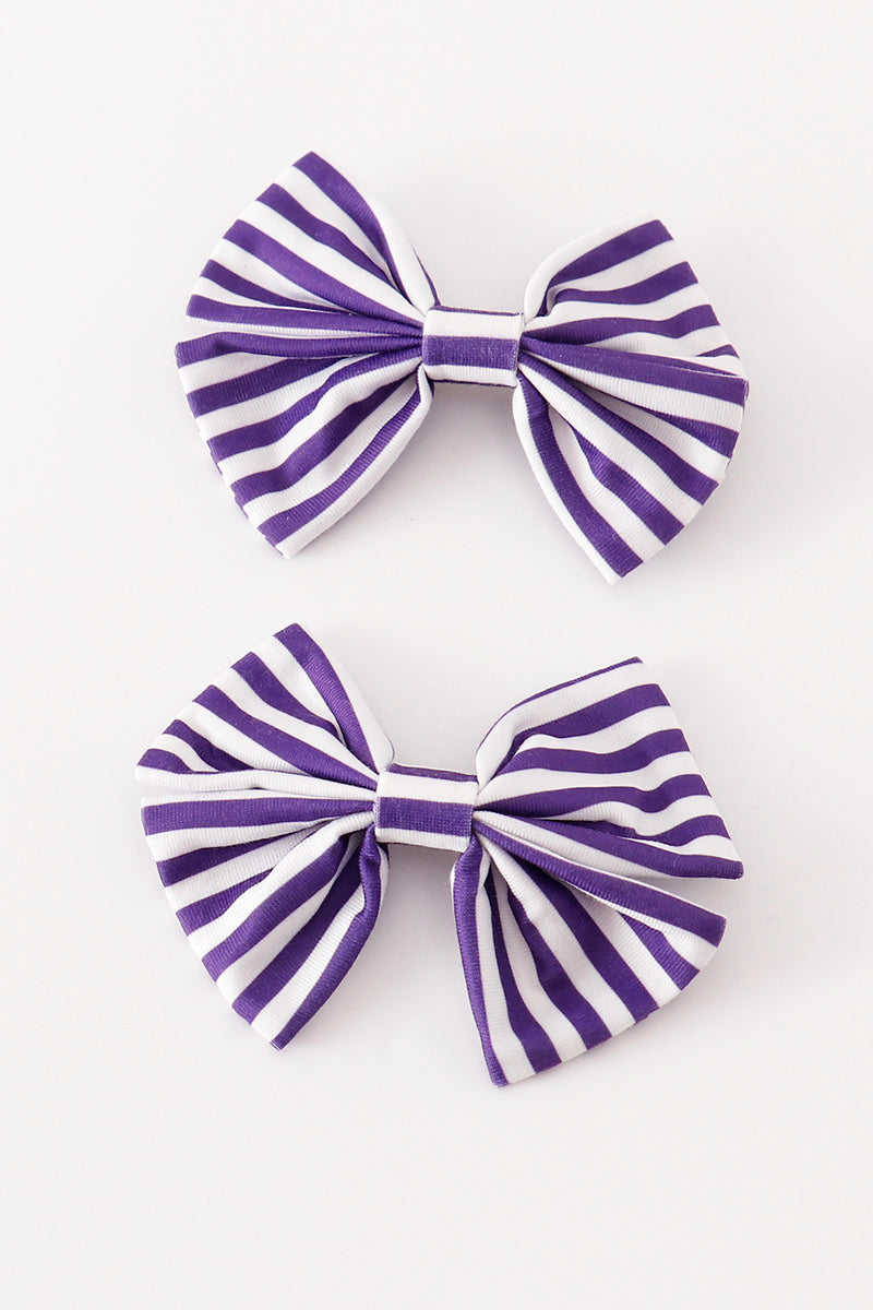 Purple stripe piggie hair bow - Giggles with Grace