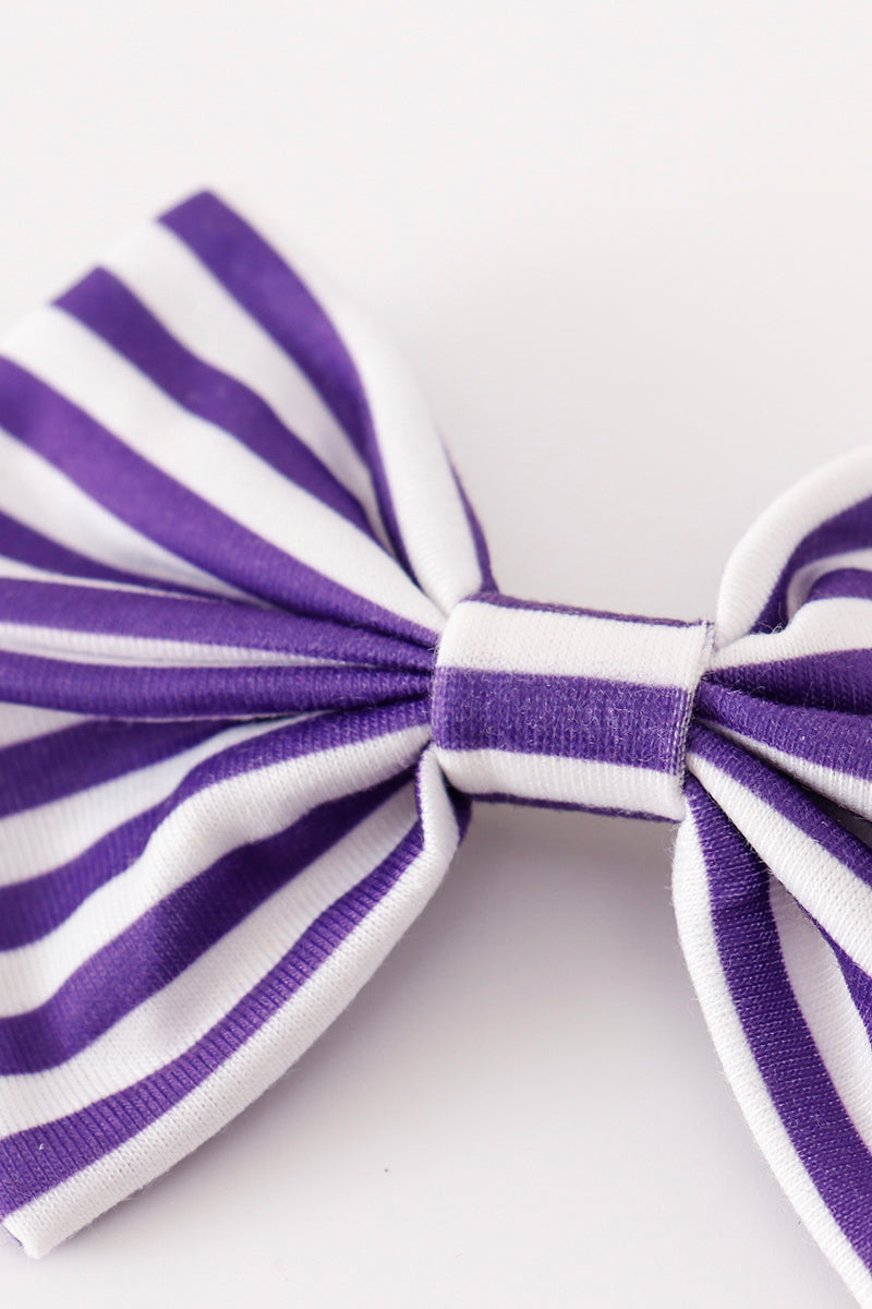 Purple stripe piggie hair bow - Giggles with Grace