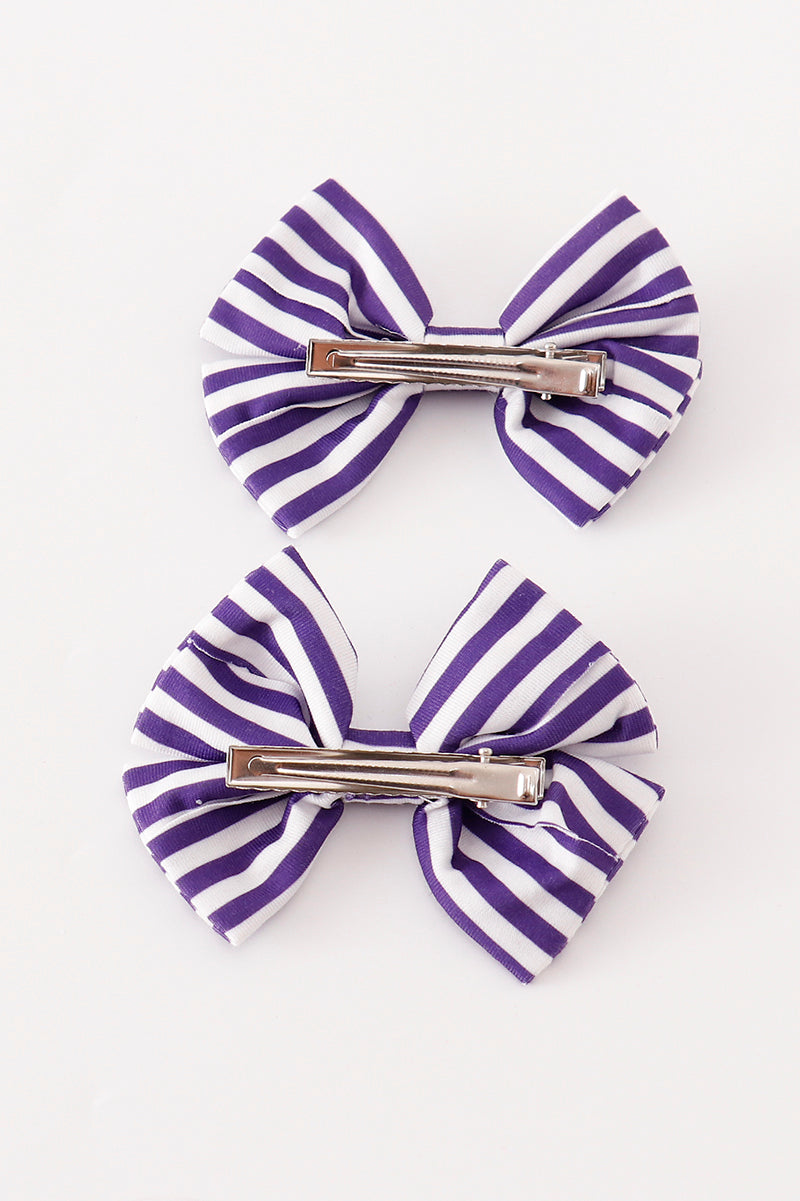 Purple stripe piggie hair bow - Giggles with Grace
