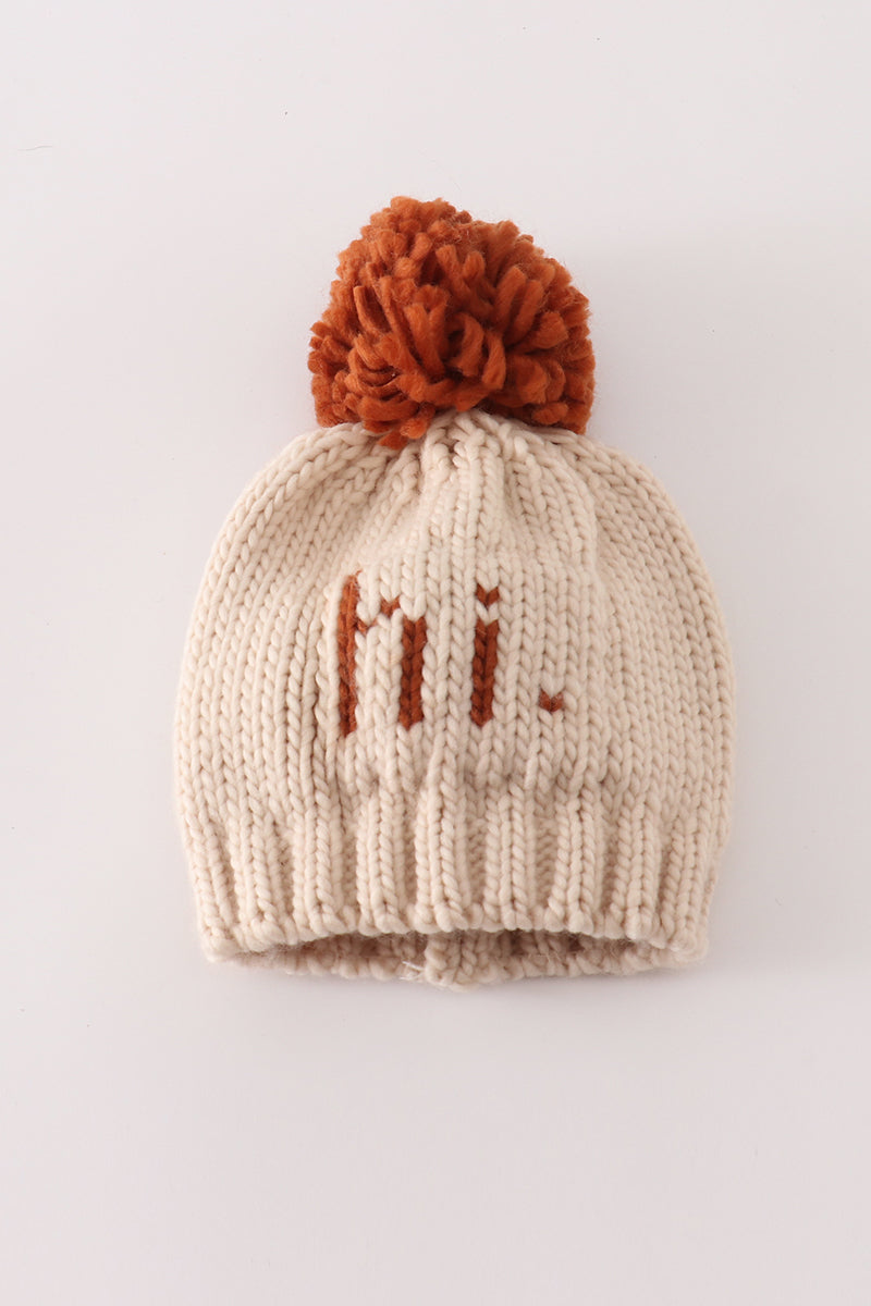 Beige pompom hi cable beanie - Giggles with Grace
