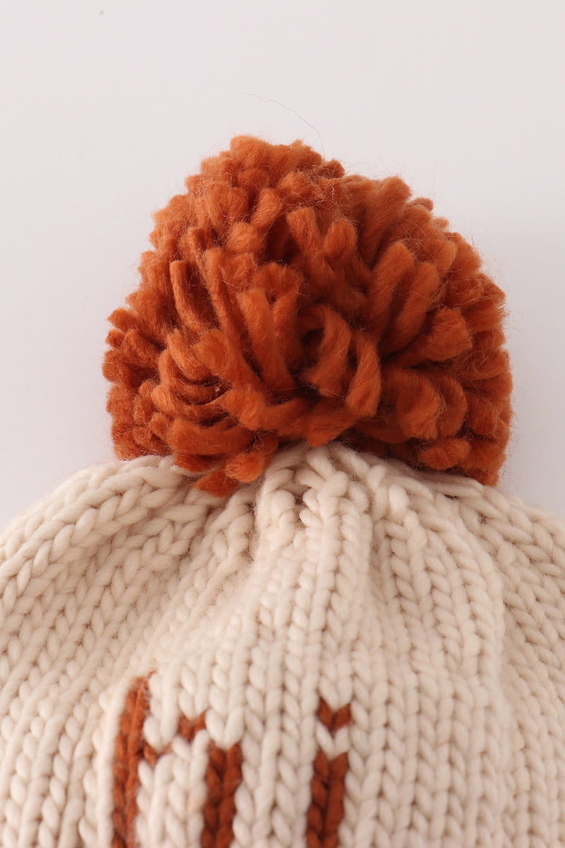 Beige pompom hi cable beanie - Giggles with Grace
