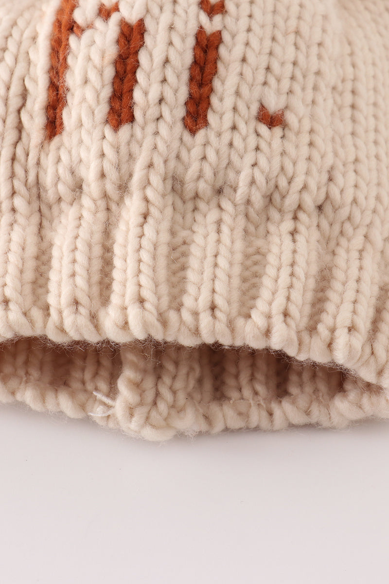 Beige pompom hi cable beanie - Giggles with Grace