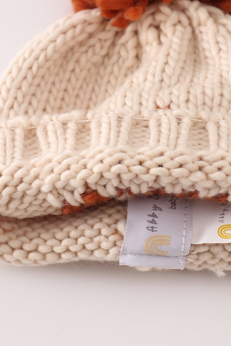 Beige pompom hi cable beanie - Giggles with Grace