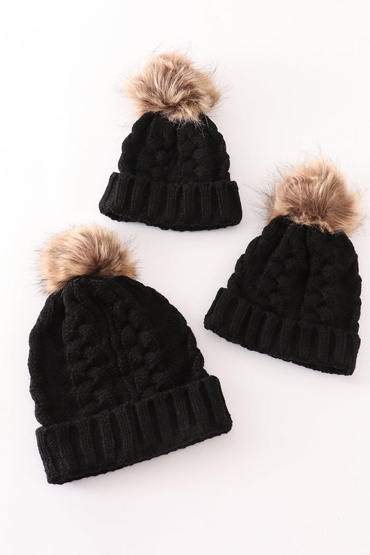 Black pompom cable beanie - Giggles with Grace