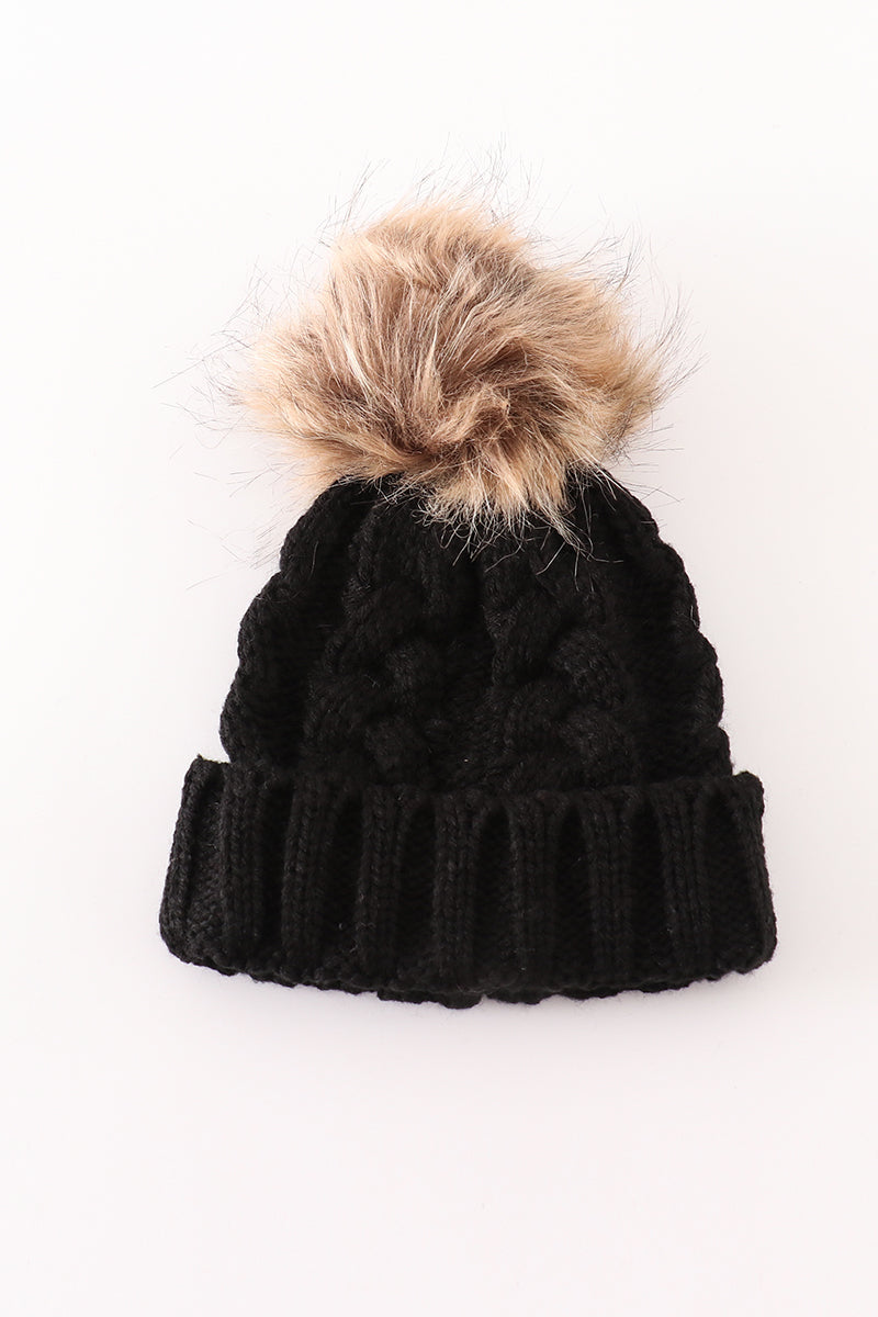 Black pompom cable beanie - Giggles with Grace