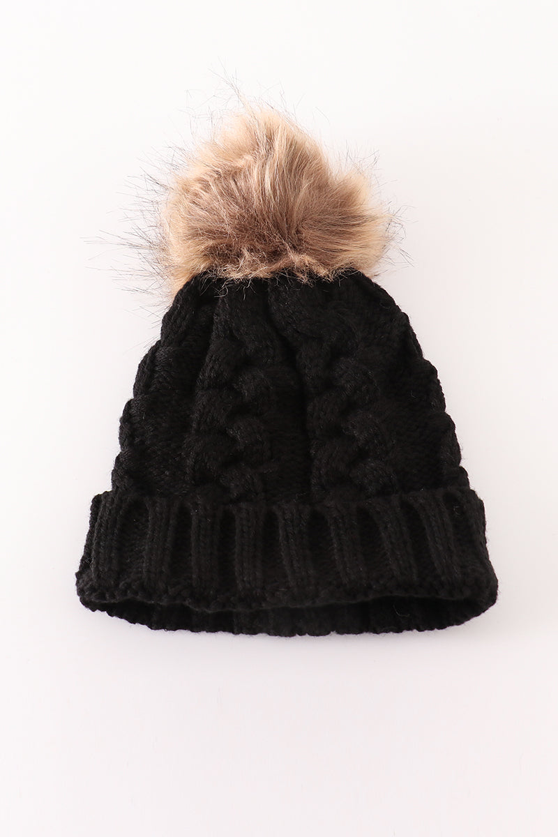 Black pompom cable beanie - Giggles with Grace