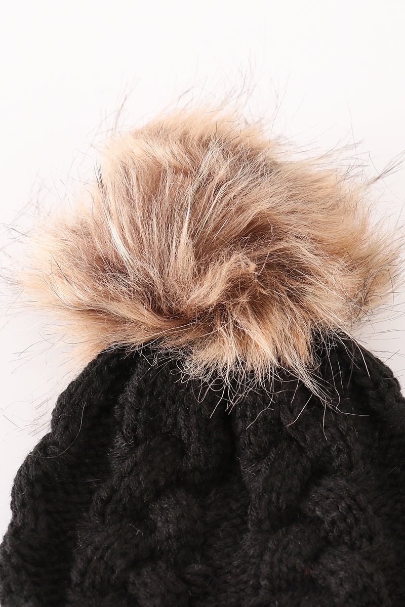 Black pompom cable beanie - Giggles with Grace