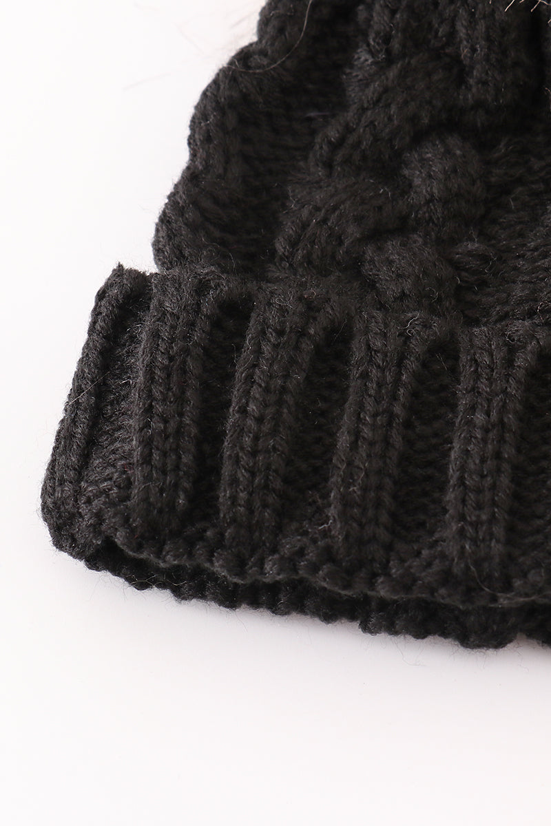 Black pompom cable beanie - Giggles with Grace