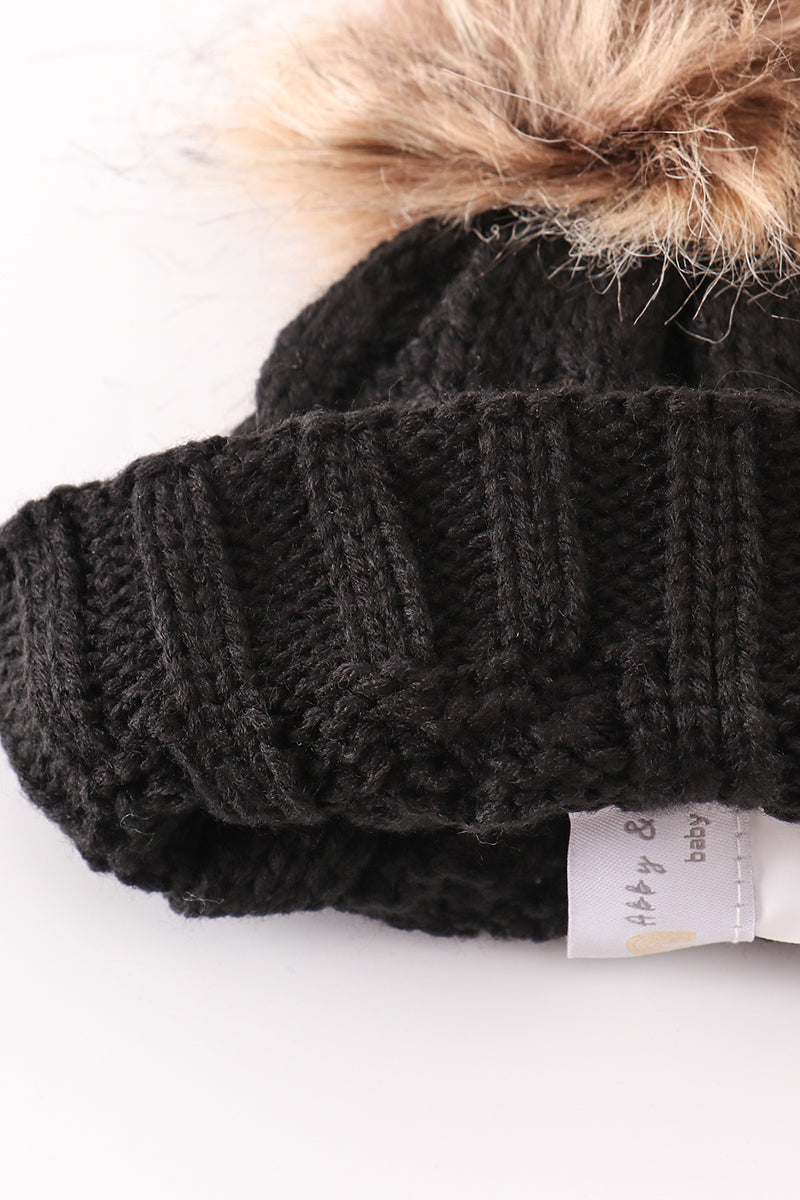 Black pompom cable beanie - Giggles with Grace