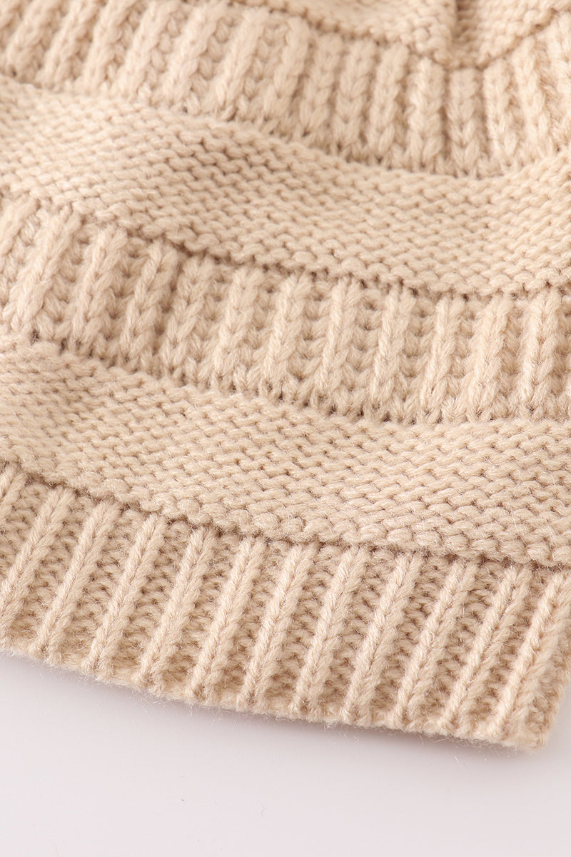 Beige pompom cable beanie - Giggles with Grace