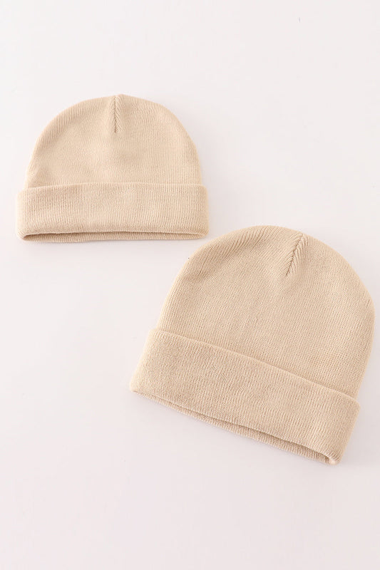Beige ribbed basic knit beanie - Giggles with Grace