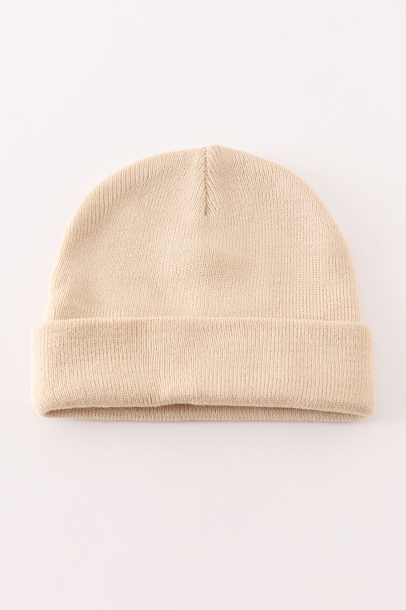 Beige ribbed basic knit beanie - Giggles with Grace