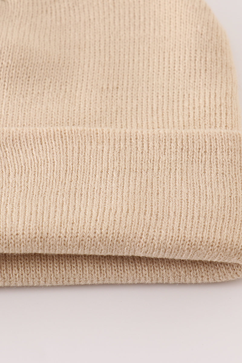 Beige ribbed basic knit beanie - Giggles with Grace