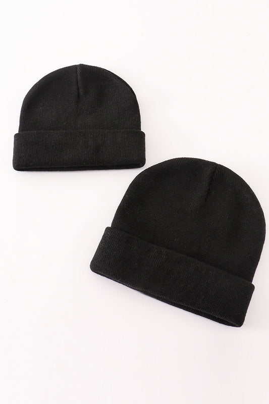 Black ribbed basic knit beanie - Giggles with Grace