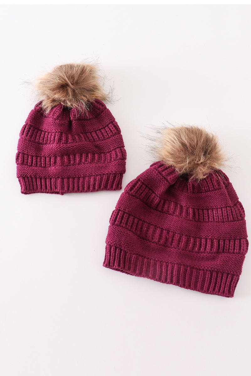 Violet pompom cable beanie - Giggles with Grace