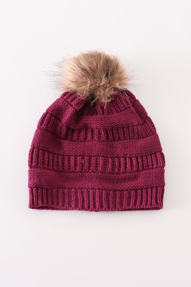 Violet pompom cable beanie - Giggles with Grace
