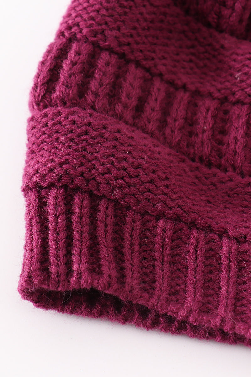 Violet pompom cable beanie - Giggles with Grace