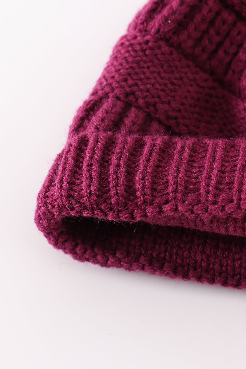 Violet pompom cable beanie - Giggles with Grace