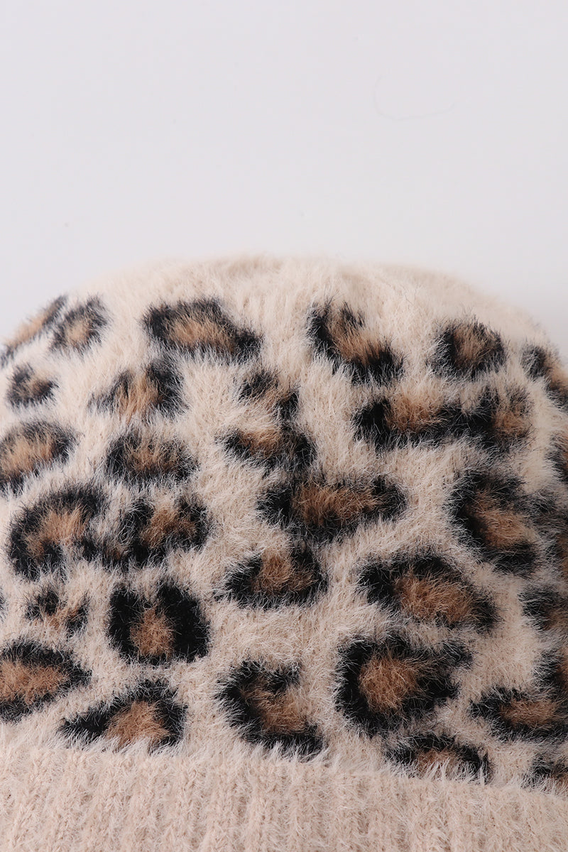 Beige leopard beanie hat toddler adult - Giggles with Grace