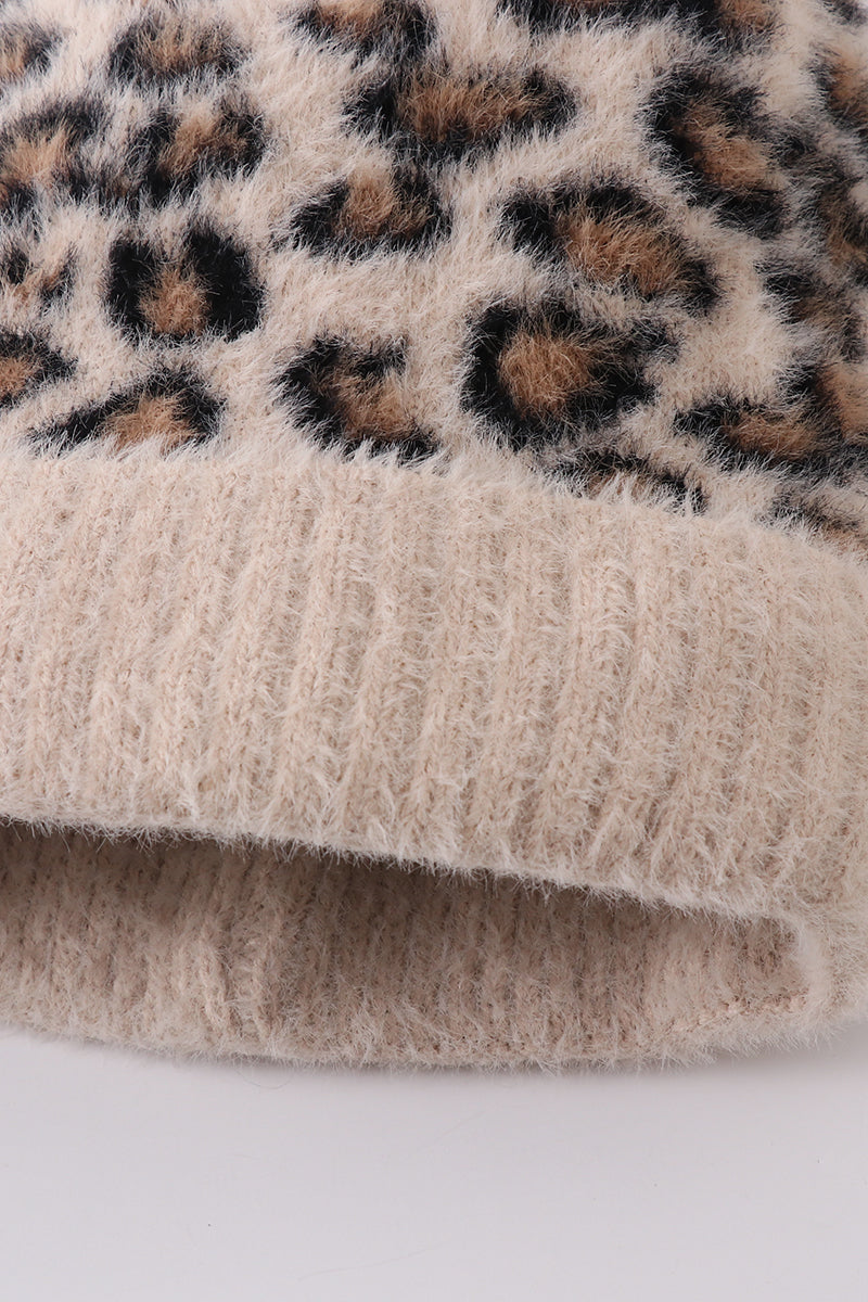 Beige leopard beanie hat toddler adult - Giggles with Grace