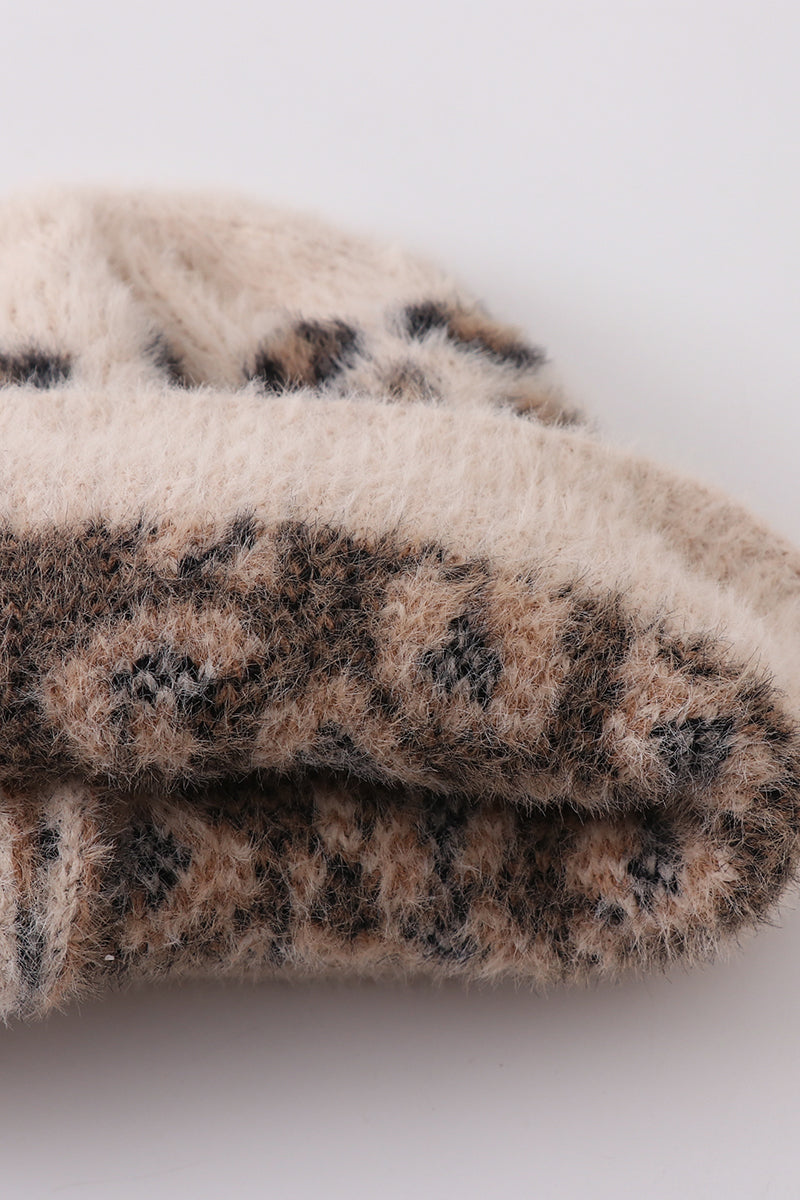 Beige leopard beanie hat toddler adult - Giggles with Grace