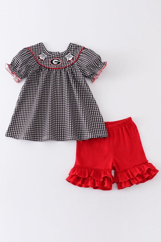 Black georgia embroidery gingham girl bubble - Giggles with Grace