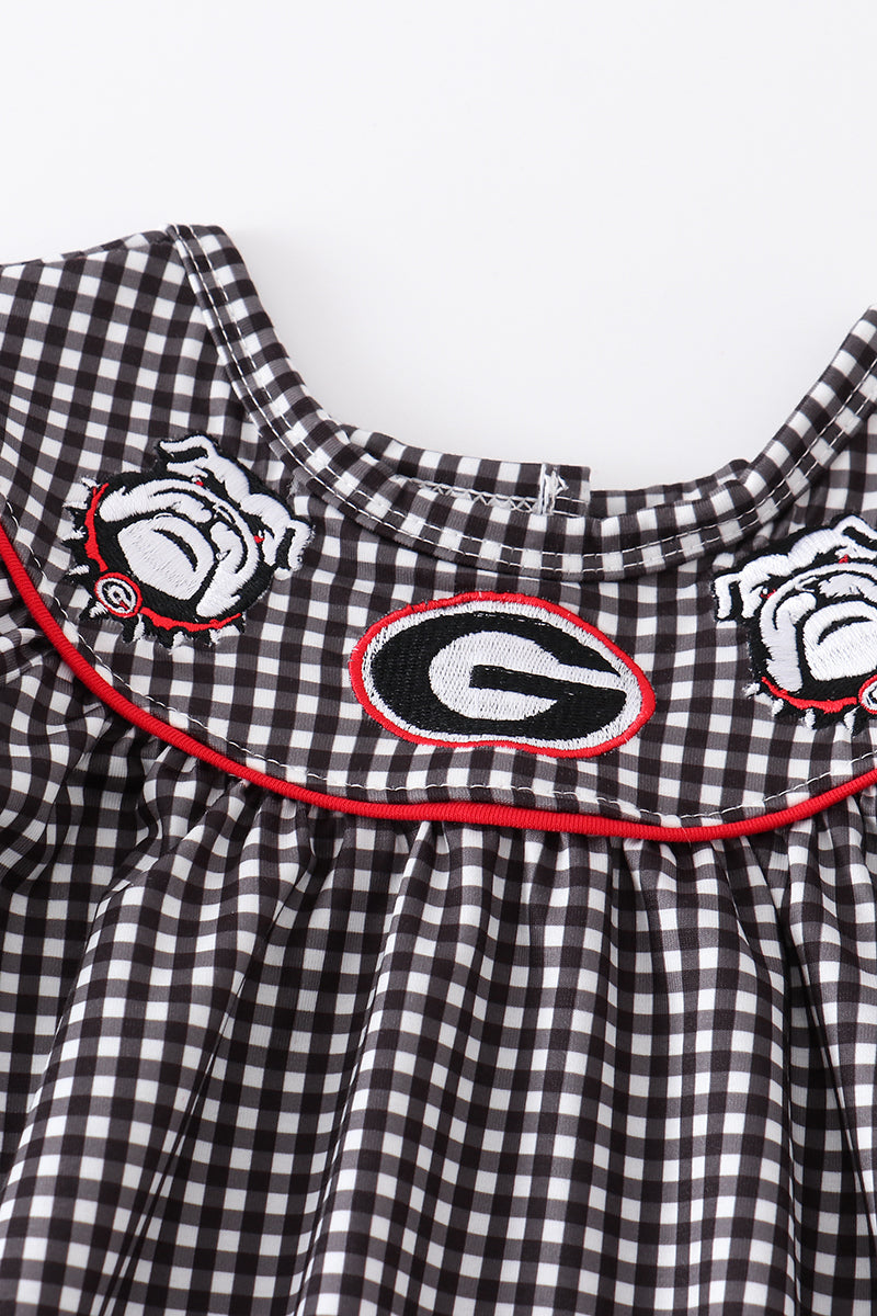 Black georgia embroidery gingham girl bubble - Giggles with Grace