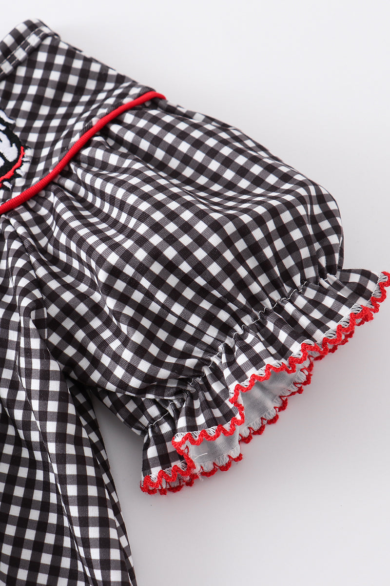 Black georgia embroidery gingham girl bubble - Giggles with Grace