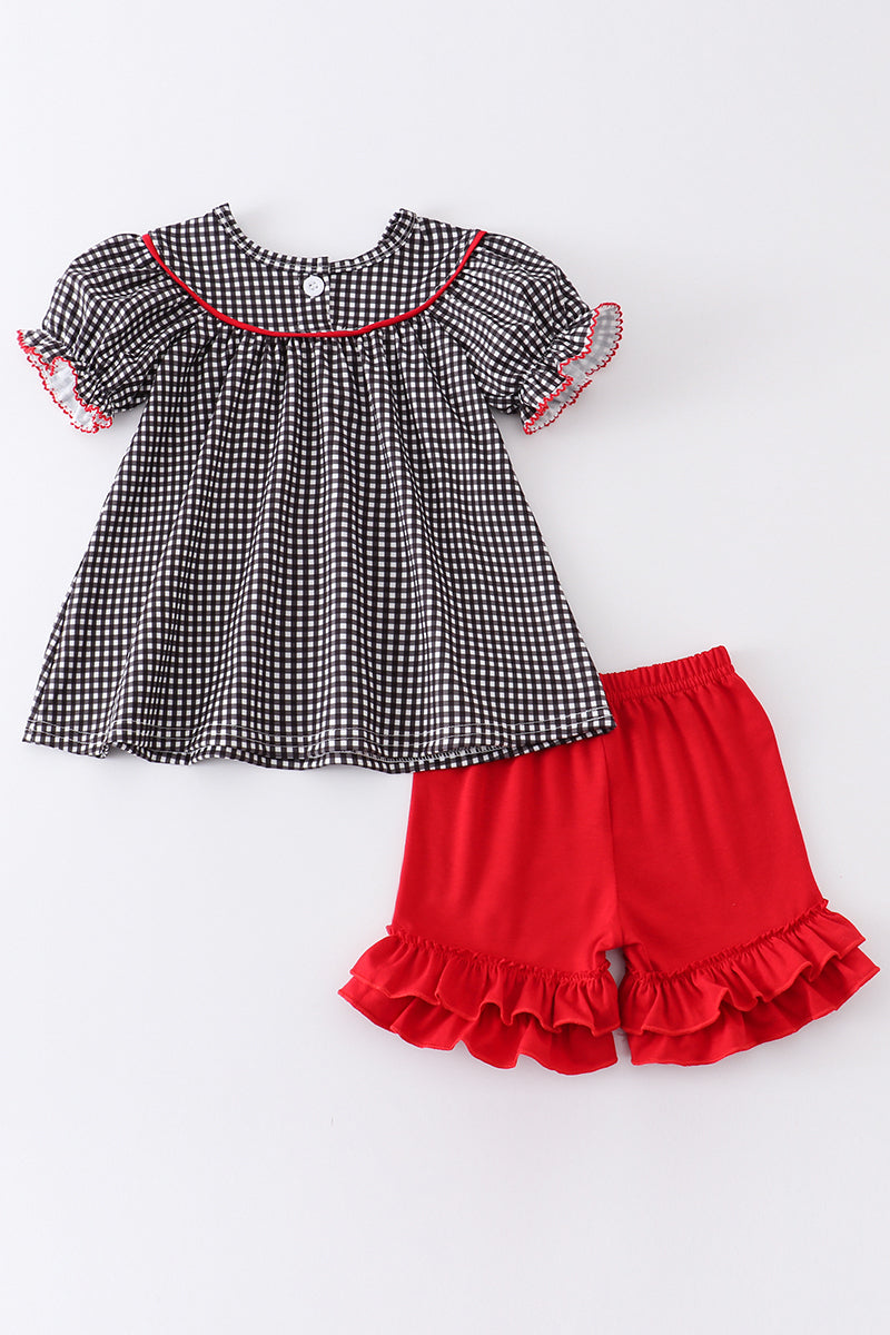 Black georgia embroidery gingham girl bubble - Giggles with Grace