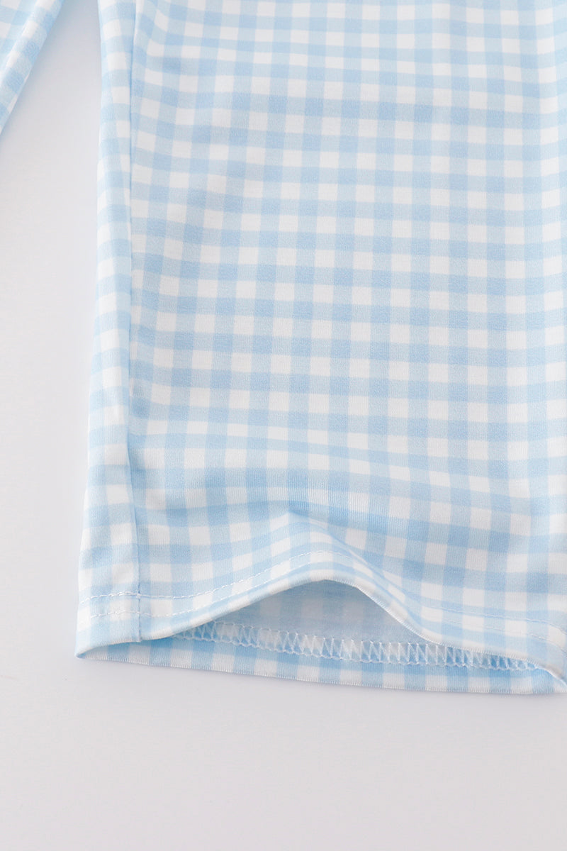 Blue pumpkin embroidery plaid boy set - Giggles with Grace
