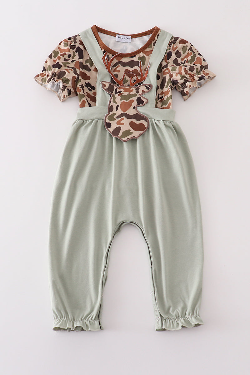 Camouflage deer applique girl romper set - Giggles with Grace