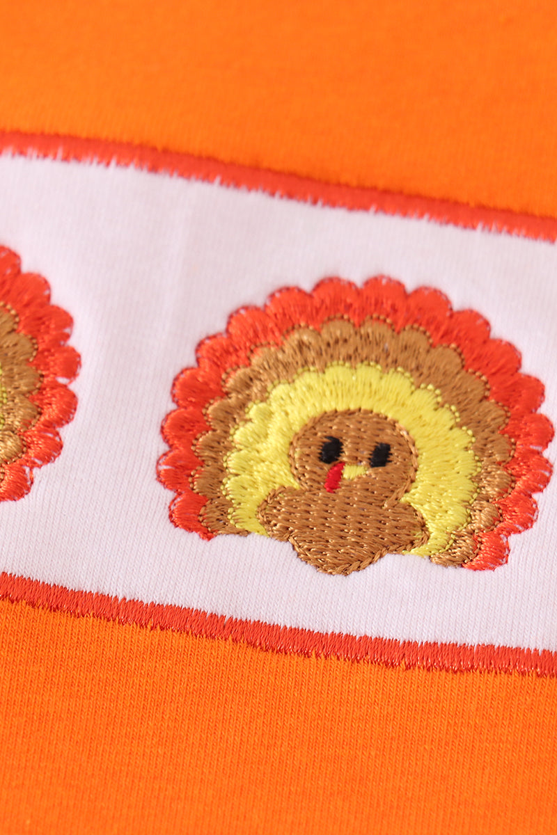 Orange turkey embroidery boy set - Giggles with Grace