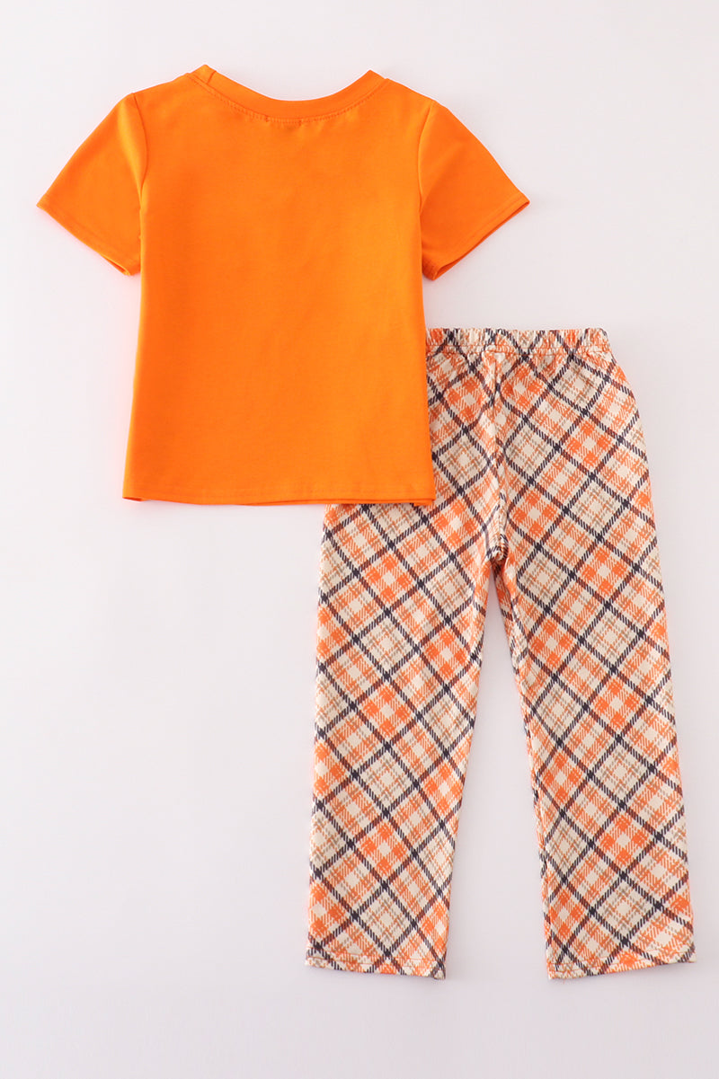 Orange turkey embroidery boy set - Giggles with Grace