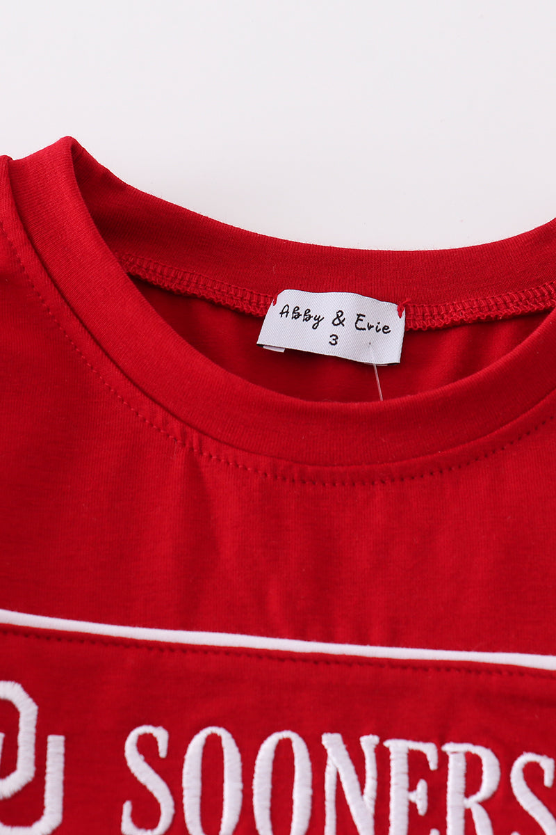 Red sooners embroidery boy set - Giggles with Grace