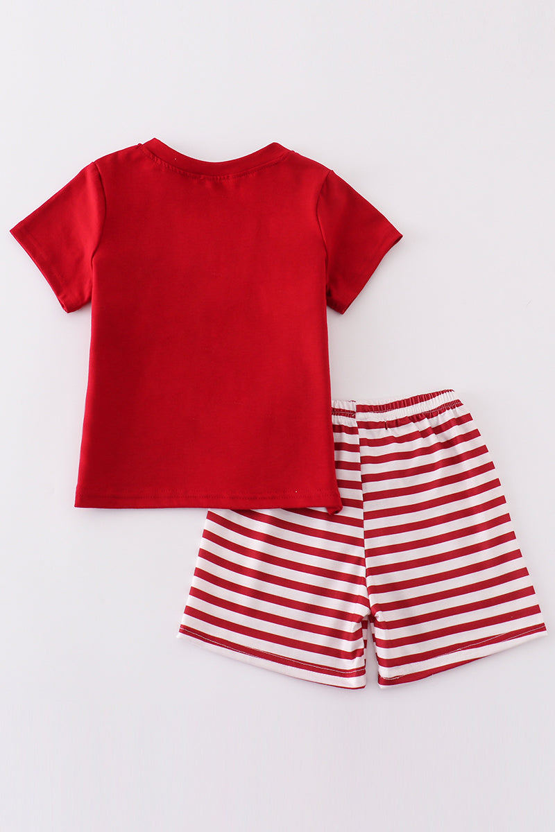 Red sooners embroidery boy set - Giggles with Grace