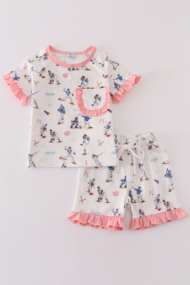 Baseball print girl pajam set - Giggles with Grace