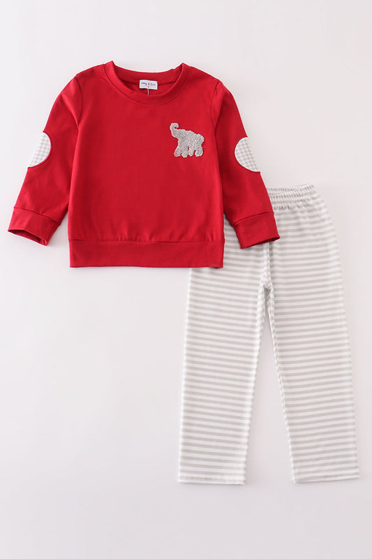 Maroon Alabama french knot boy set - Giggles with Grace