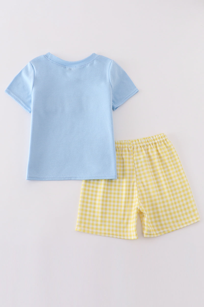 Yellow bunny egg embroidery boy set - Giggles with Grace